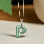 Fortune Jewel "May You Find Your Own Meaning" Natural A-Z Letter Jade 925 Sterling Silver Chain Necklace Includes Gift Message Card - Fortune Jewel