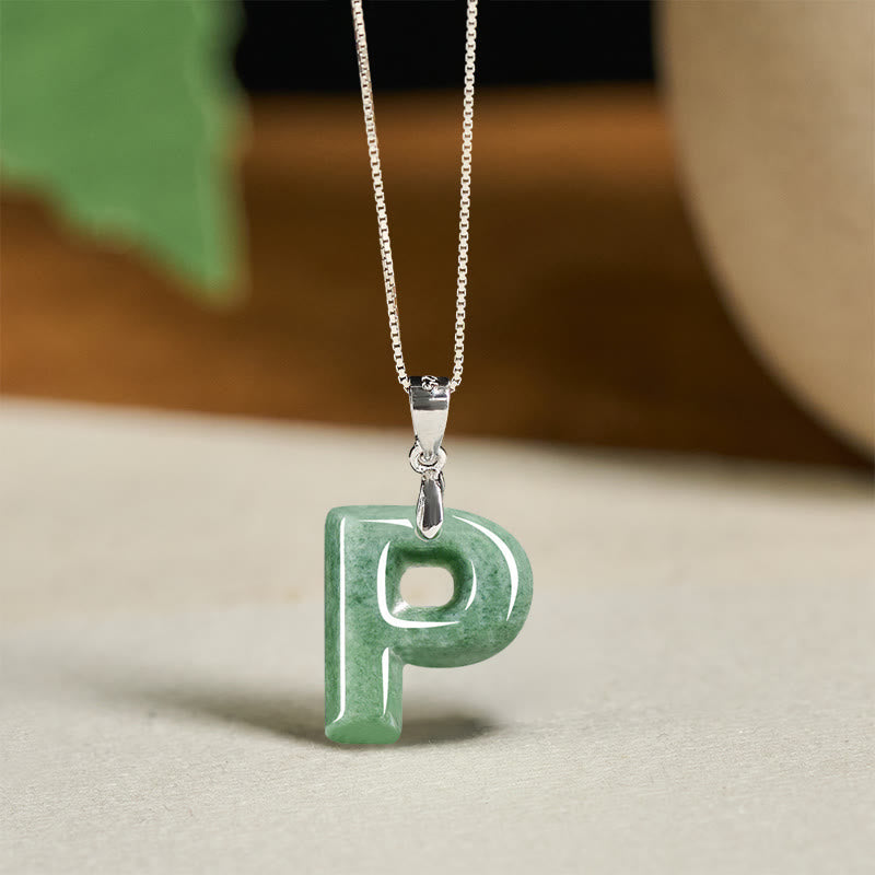 Fortune Jewel "May You Find Your Own Meaning" Natural A-Z Letter Jade 925 Sterling Silver Chain Necklace Includes Gift Message Card - Fortune Jewel