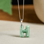 Fortune Jewel "May You Find Your Own Meaning" Natural A-Z Letter Jade 925 Sterling Silver Chain Necklace Includes Gift Message Card - Fortune Jewel