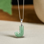 Fortune Jewel "May You Find Your Own Meaning" Natural A-Z Letter Jade 925 Sterling Silver Chain Necklace Includes Gift Message Card - Fortune Jewel