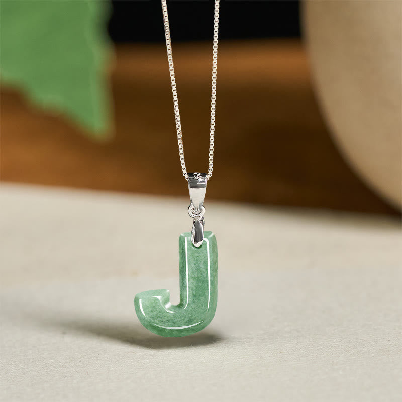 Fortune Jewel "May You Find Your Own Meaning" Natural A-Z Letter Jade 925 Sterling Silver Chain Necklace Includes Gift Message Card - Fortune Jewel