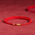 Fortune Jewel 925 Sterling Silver Plated Gold Beads Red String Connection Adjustable Bracelet - Fortune Jewel
