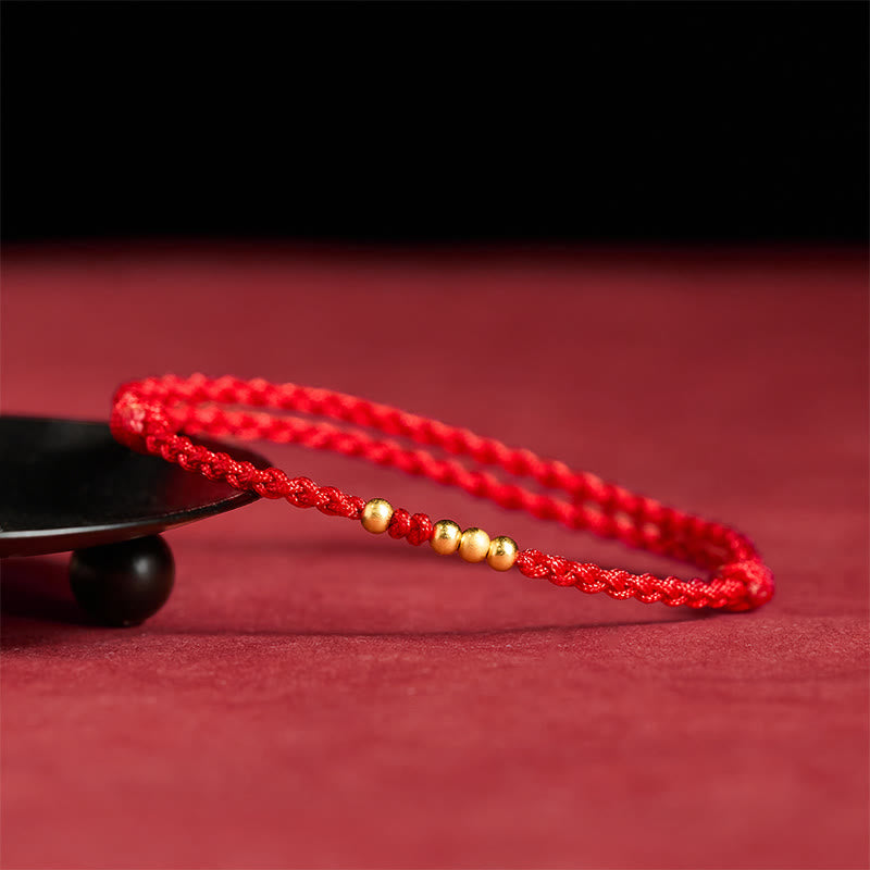 Fortune Jewel 925 Sterling Silver Plated Gold Beads Red String Connection Adjustable Bracelet - Fortune Jewel