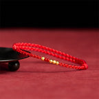 Fortune Jewel 925 Sterling Silver Plated Gold Beads Red String Connection Adjustable Bracelet - Fortune Jewel