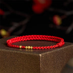 Fortune Jewel 925 Sterling Silver Plated Gold Beads Red String Connection Adjustable Bracelet - Fortune Jewel