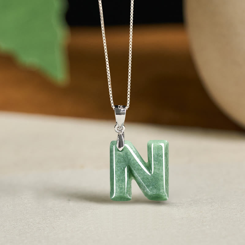 Fortune Jewel "May You Find Your Own Meaning" Natural A-Z Letter Jade 925 Sterling Silver Chain Necklace Includes Gift Message Card - Fortune Jewel