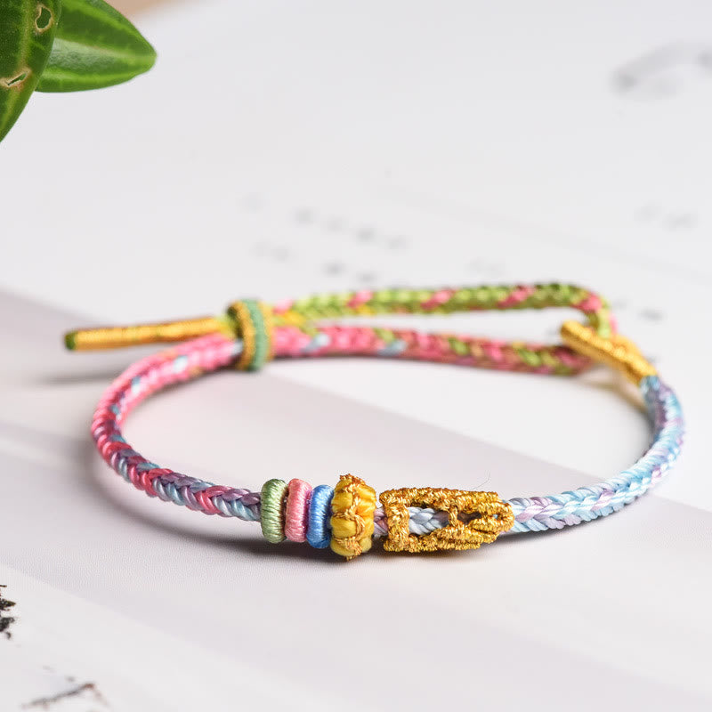 Fortune Jewel Colorful Rope Eight Thread Peace Knot Luck Handmade Bracelet