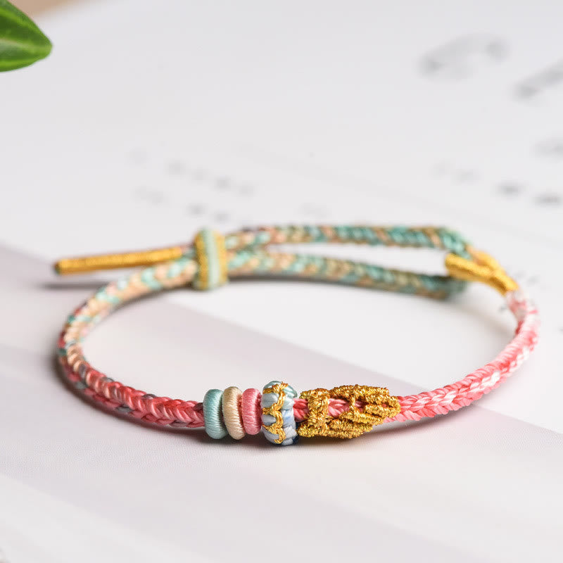 Fortune Jewel Colorful Rope Eight Thread Peace Knot Luck Handmade Bracelet