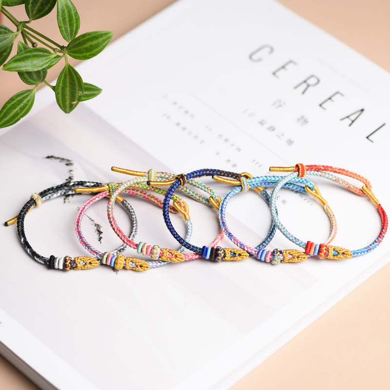 Fortune Jewel Colorful Rope Eight Thread Peace Knot Luck Handmade Bracelet