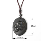 Fortune Jewel Wolf Head Natural Black Obsidian Strength Necklace Pendant - Fortune Jewel