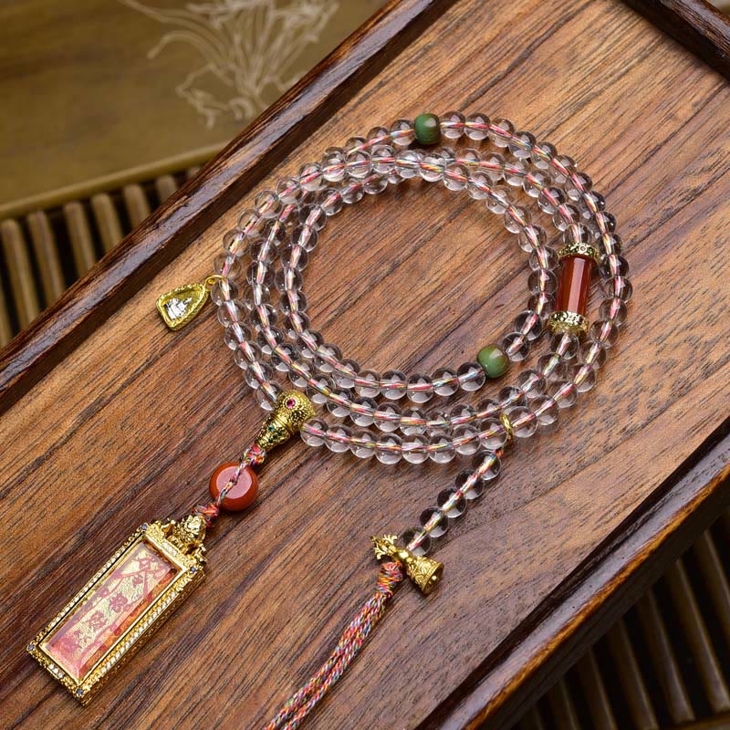 Fortune Jewel 108 Beads Liuli Crystal Dzi Bead Agate Blessings Tassel Mala - Fortune Jewel