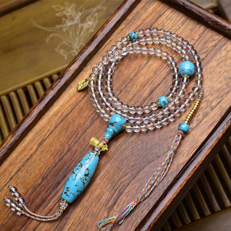 Fortune Jewel 108 Beads Liuli Crystal Dzi Bead Agate Blessings Tassel Mala - Fortune Jewel