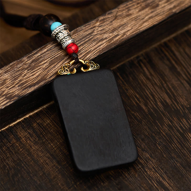 Fortune Jewel Tibetan Ganesh Ganpati Elephant Ebony Wood Rope Peace Necklace Pendant - Fortune Jewel