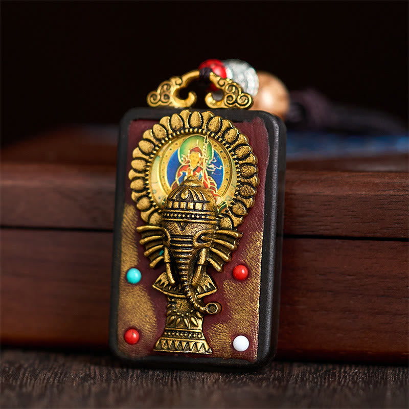 Fortune Jewel Tibetan Ganesh Ganpati Elephant Ebony Wood Rope Peace Necklace Pendant - Fortune Jewel