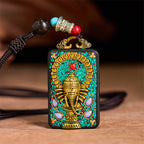 Fortune Jewel Tibetan Ganesh Ganpati Elephant Ebony Wood Rope Peace Necklace Pendant - Fortune Jewel