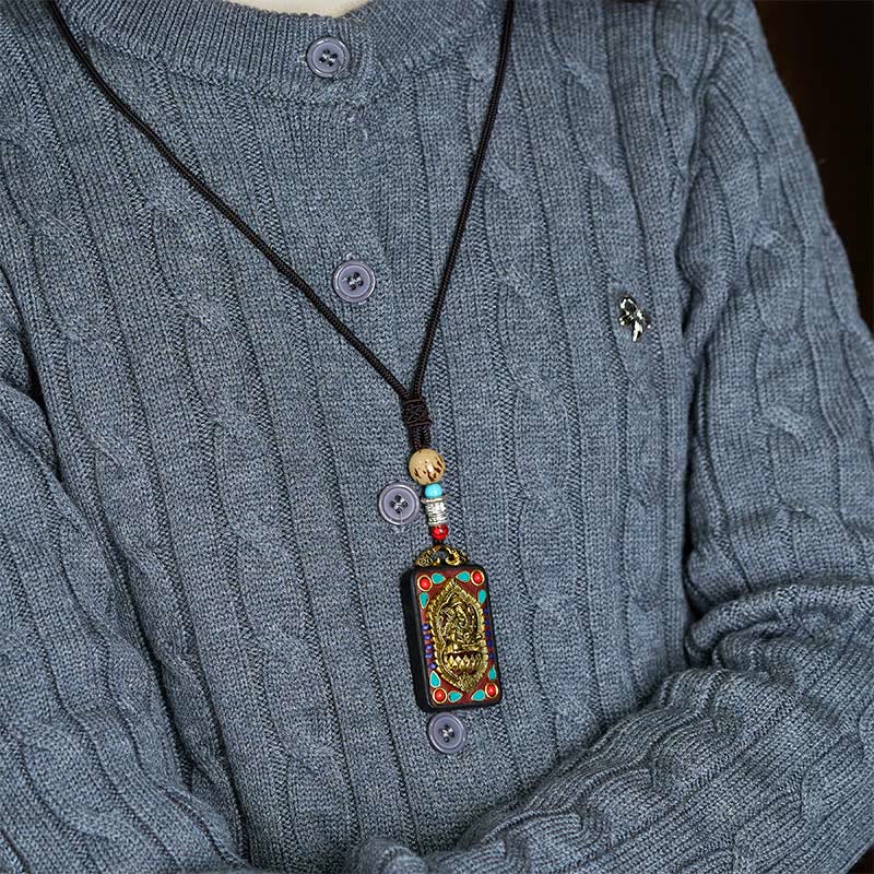 Fortune Jewel Tibetan Ganesh Ganpati Elephant Ebony Wood Rope Peace Necklace Pendant - Fortune Jewel