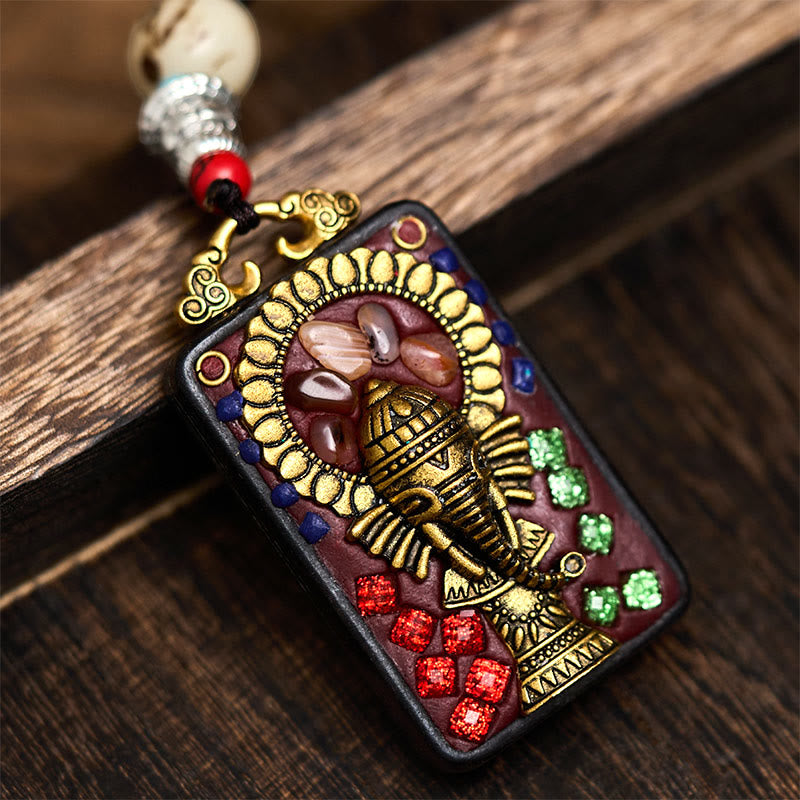 Fortune Jewel Tibetan Ganesh Ganpati Elephant Ebony Wood Rope Peace Necklace Pendant - Fortune Jewel