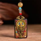 Fortune Jewel Tibetan Ganesh Ganpati Elephant Ebony Wood Rope Peace Necklace Pendant - Fortune Jewel