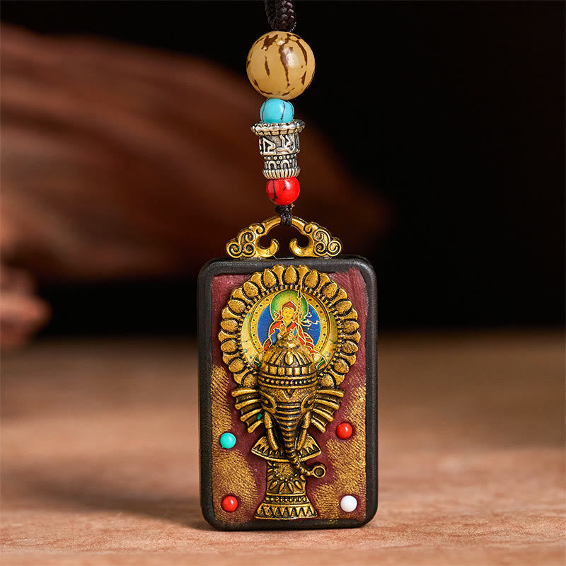 Fortune Jewel Tibetan Ganesh Ganpati Elephant Ebony Wood Rope Peace Necklace Pendant - Fortune Jewel