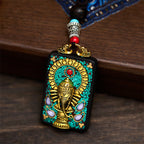 Fortune Jewel Tibetan Ganesh Ganpati Elephant Ebony Wood Rope Peace Necklace Pendant - Fortune Jewel