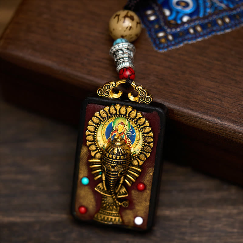 Fortune Jewel Tibetan Ganesh Ganpati Elephant Ebony Wood Rope Peace Necklace Pendant - Fortune Jewel