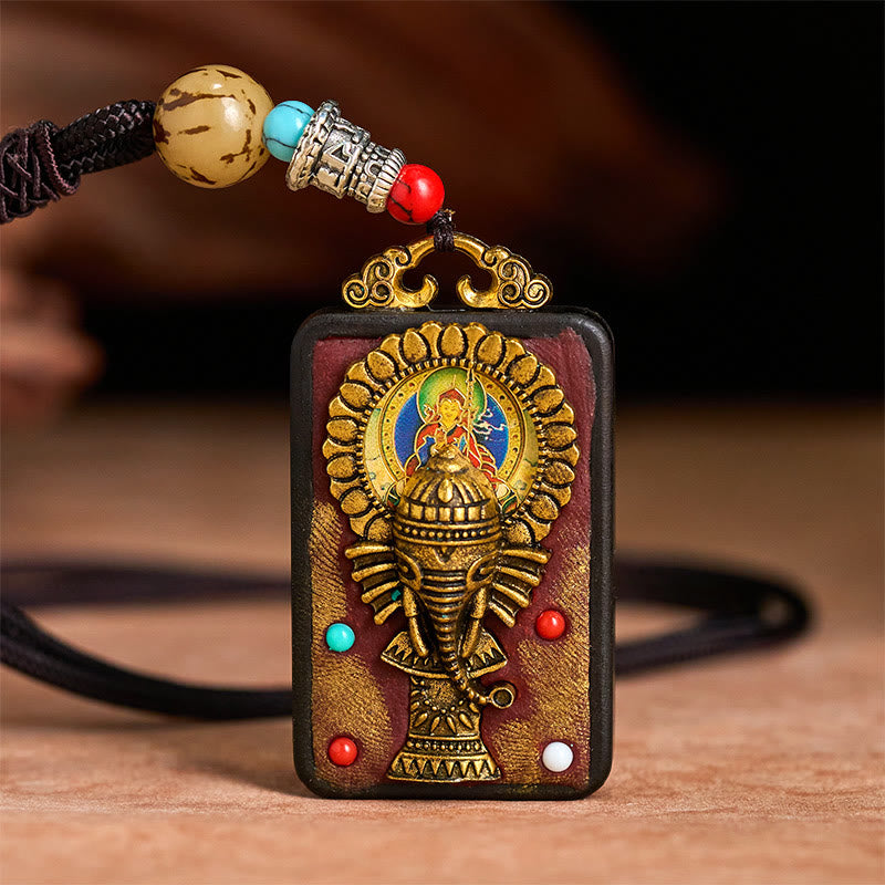 Fortune Jewel Tibetan Ganesh Ganpati Elephant Ebony Wood Rope Peace Necklace Pendant - Fortune Jewel
