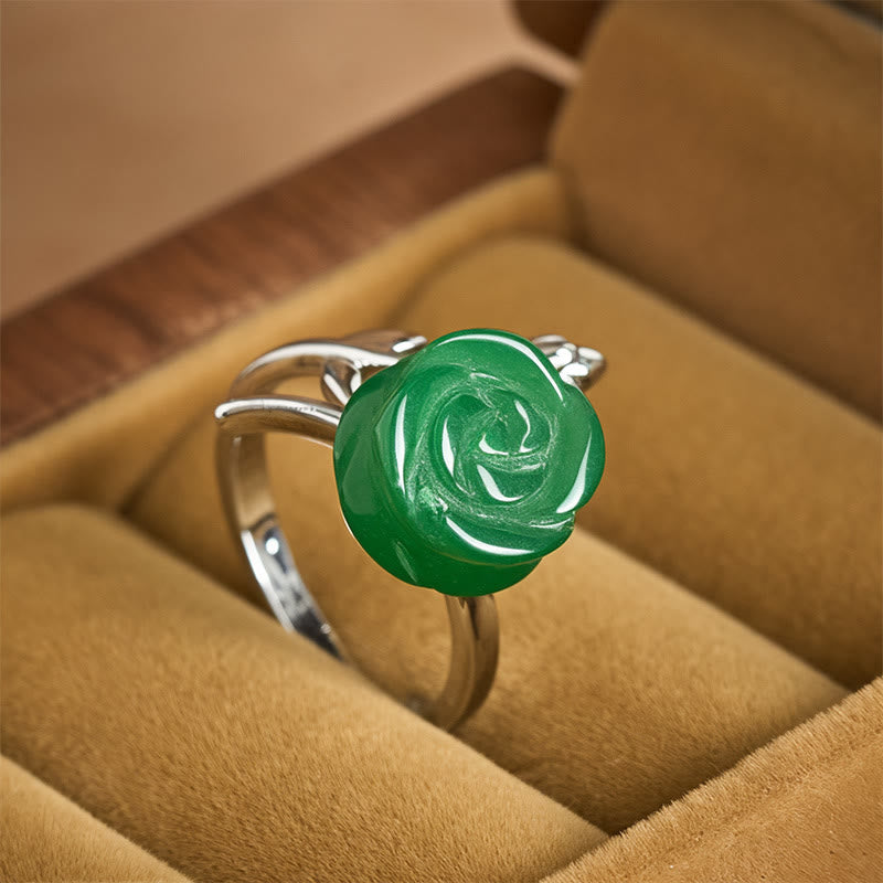 Fortune Jewel Rose Green Jasper Copper Plated Silver Adjustable Balance Ring - Fortune Jewel