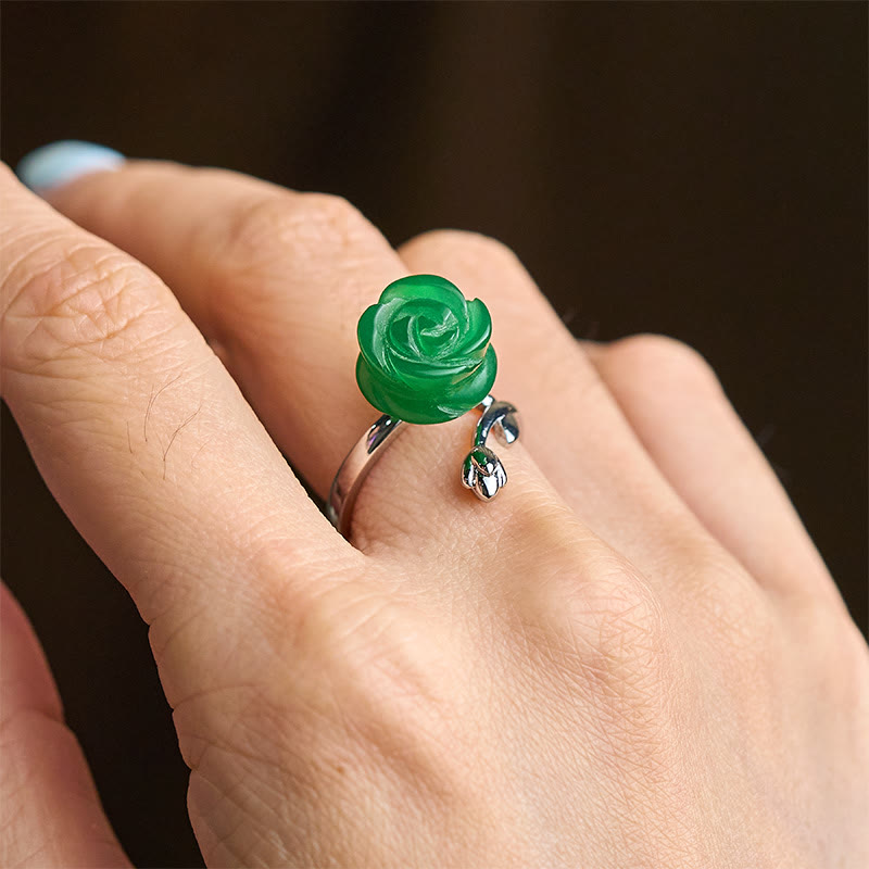 Fortune Jewel Rose Green Jasper Copper Plated Silver Adjustable Balance Ring - Fortune Jewel