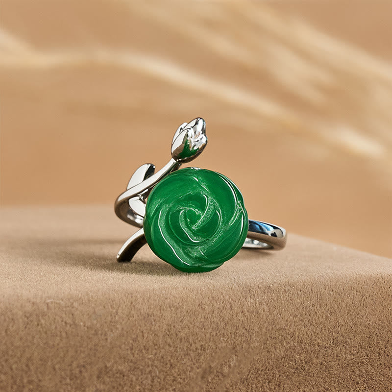 Fortune Jewel Rose Green Jasper Copper Plated Silver Adjustable Balance Ring - Fortune Jewel