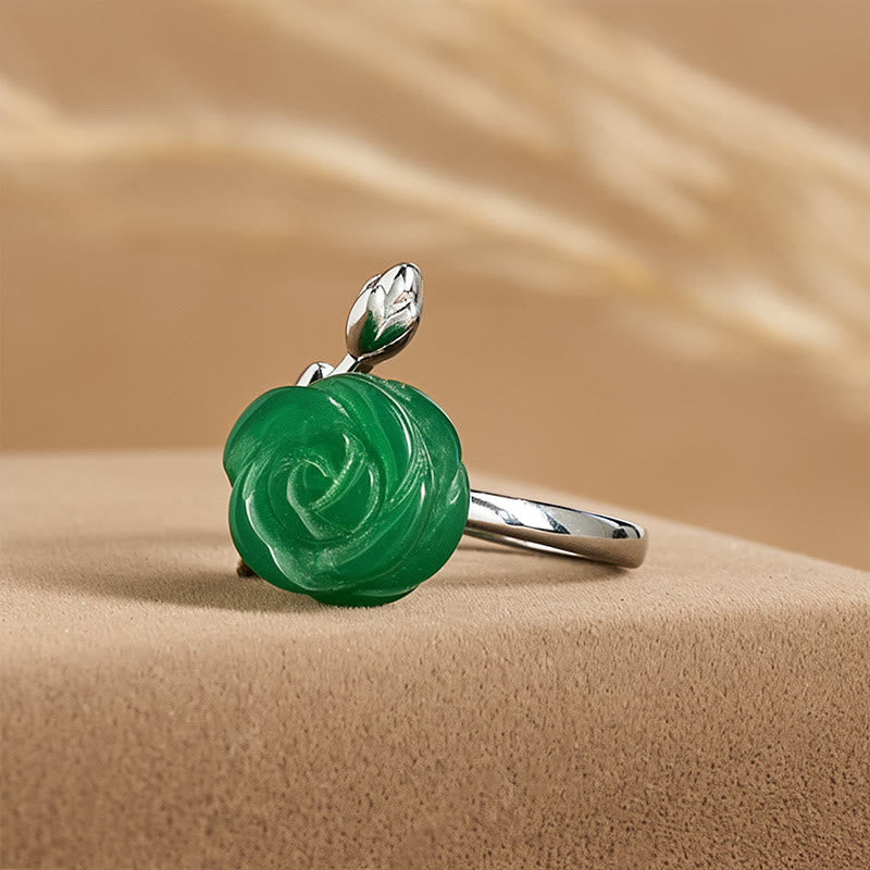 Fortune Jewel Rose Green Jasper Copper Plated Silver Adjustable Balance Ring - Fortune Jewel