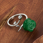 Fortune Jewel Rose Green Jasper Copper Plated Silver Adjustable Balance Ring - Fortune Jewel
