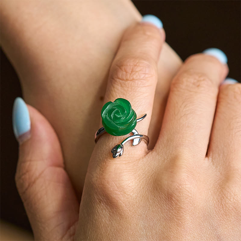 Fortune Jewel Rose Green Jasper Copper Plated Silver Adjustable Balance Ring - Fortune Jewel