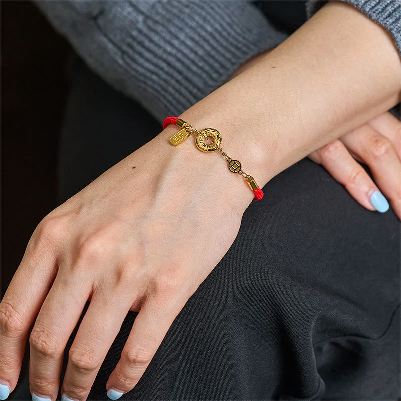 Fortune Jewel Peace Buckle Attract Fortune Charm Titanium Steel Red String Connection Bracelet - Fortune Jewel