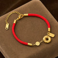 Fortune Jewel Peace Buckle Attract Fortune Charm Titanium Steel Red String Connection Bracelet - Fortune Jewel