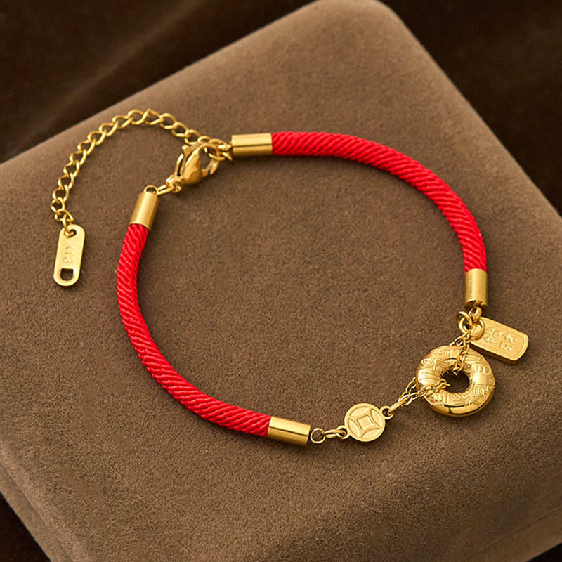 Fortune Jewel Peace Buckle Attract Fortune Charm Titanium Steel Red String Connection Bracelet - Fortune Jewel