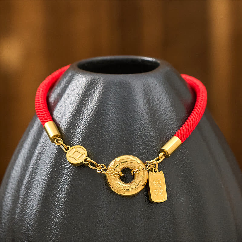 Fortune Jewel Peace Buckle Attract Fortune Charm Titanium Steel Red String Connection Bracelet - Fortune Jewel
