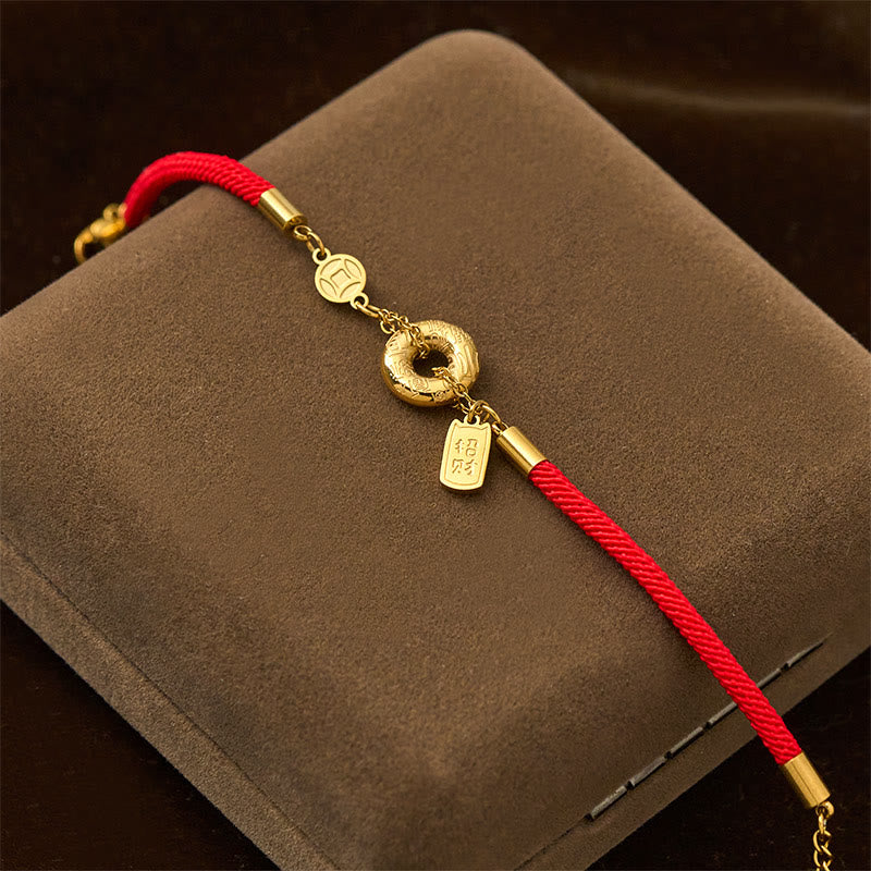 Fortune Jewel Peace Buckle Attract Fortune Charm Titanium Steel Red String Connection Bracelet - Fortune Jewel