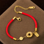 Fortune Jewel Peace Buckle Attract Fortune Charm Titanium Steel Red String Connection Bracelet - Fortune Jewel