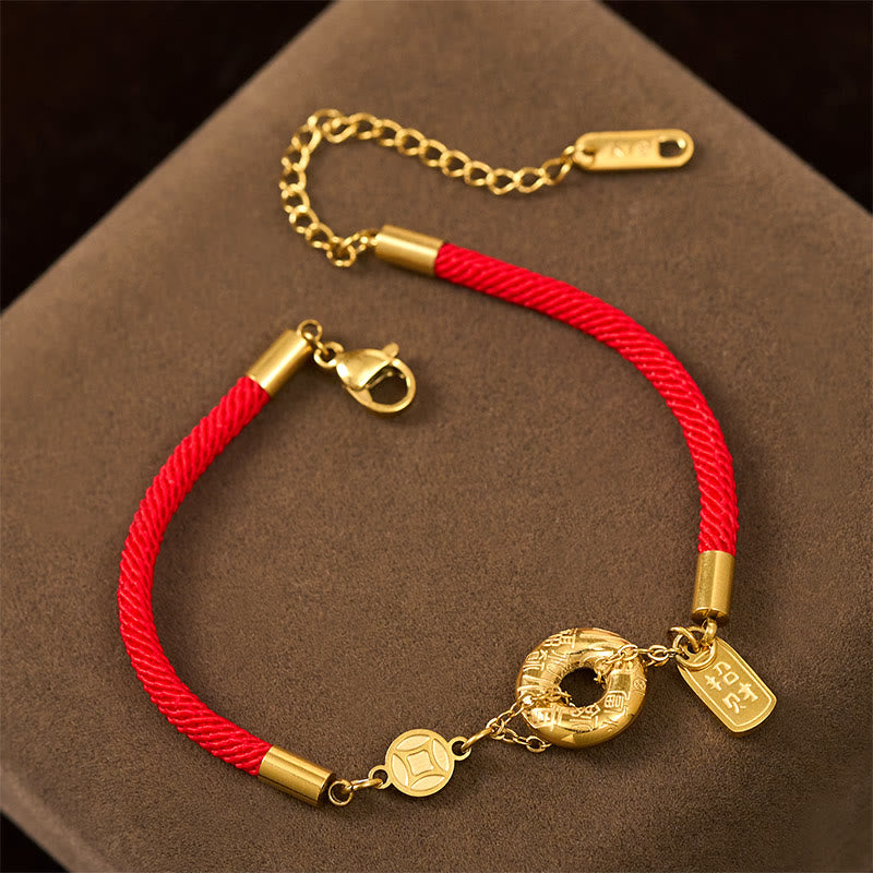 Fortune Jewel Peace Buckle Attract Fortune Charm Titanium Steel Red String Connection Bracelet - Fortune Jewel