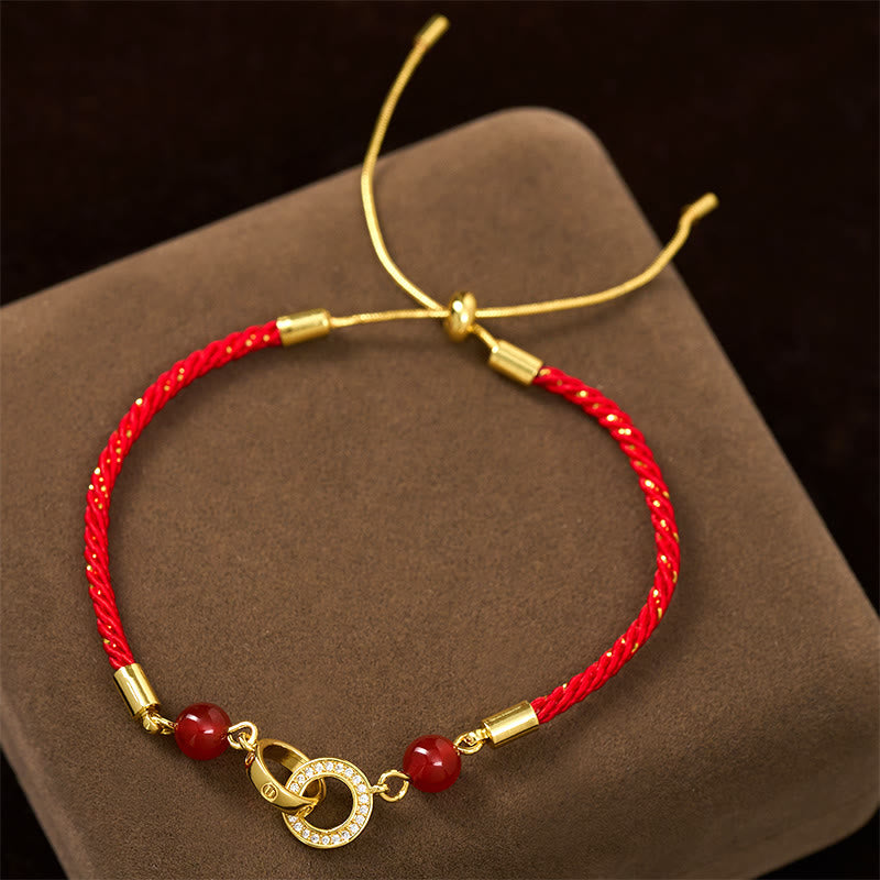 Fortune Jewel Connected Peace Buckles Copper Plated Gold Red String Protection Bracelet - Fortune Jewel