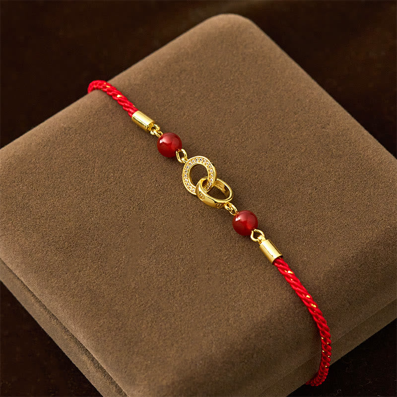 Fortune Jewel Connected Peace Buckles Copper Plated Gold Red String Protection Bracelet - Fortune Jewel