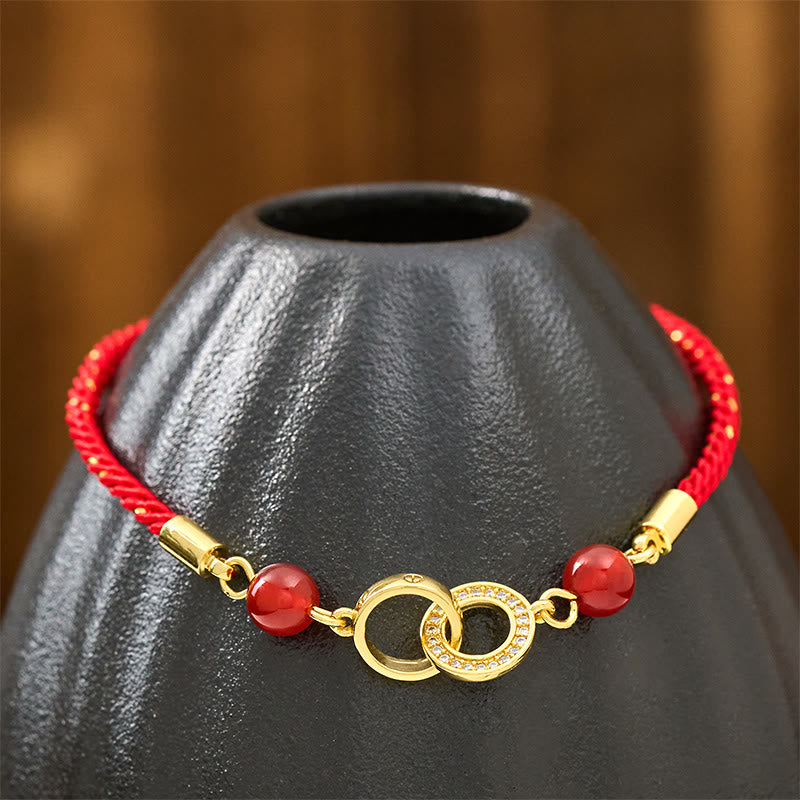 Fortune Jewel Connected Peace Buckles Copper Plated Gold Red String Protection Bracelet - Fortune Jewel
