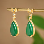 Fortune Jewel Waterdrop Design Green Jasper Copper Plated Gold Balance Earrings - Fortune Jewel
