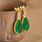 Fortune Jewel Waterdrop Design Green Jasper Copper Plated Gold Balance Earrings - Fortune Jewel