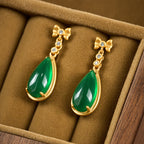 Fortune Jewel Waterdrop Design Green Jasper Copper Plated Gold Balance Earrings - Fortune Jewel