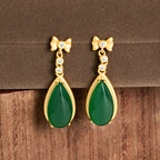 Fortune Jewel Waterdrop Design Green Jasper Copper Plated Gold Balance Earrings - Fortune Jewel