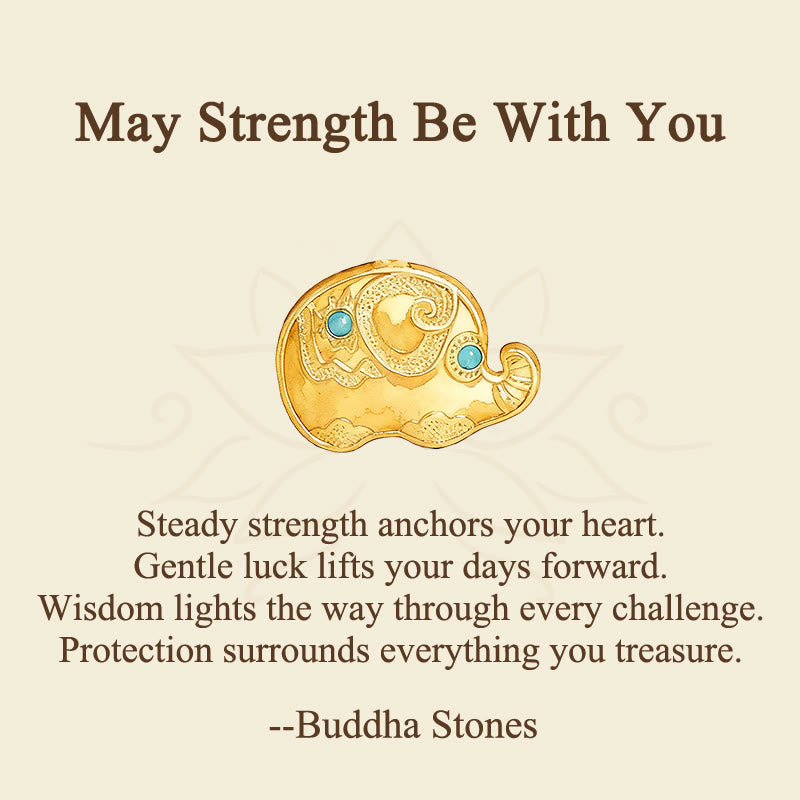 Fortune Jewel "May Strength Be With You" 24k Gold Plated Brass Elephant Necklace Includes Gift Message Card