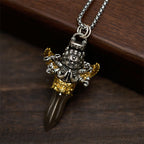 Fortune Jewel Tibetan Vajra Three Heads Six Arms Design Copper Healing Spiritual Power Necklace Pendant - Fortune Jewel