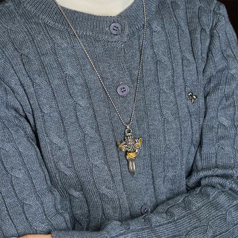 Fortune Jewel Tibetan Vajra Three Heads Six Arms Design Copper Healing Spiritual Power Necklace Pendant - Fortune Jewel