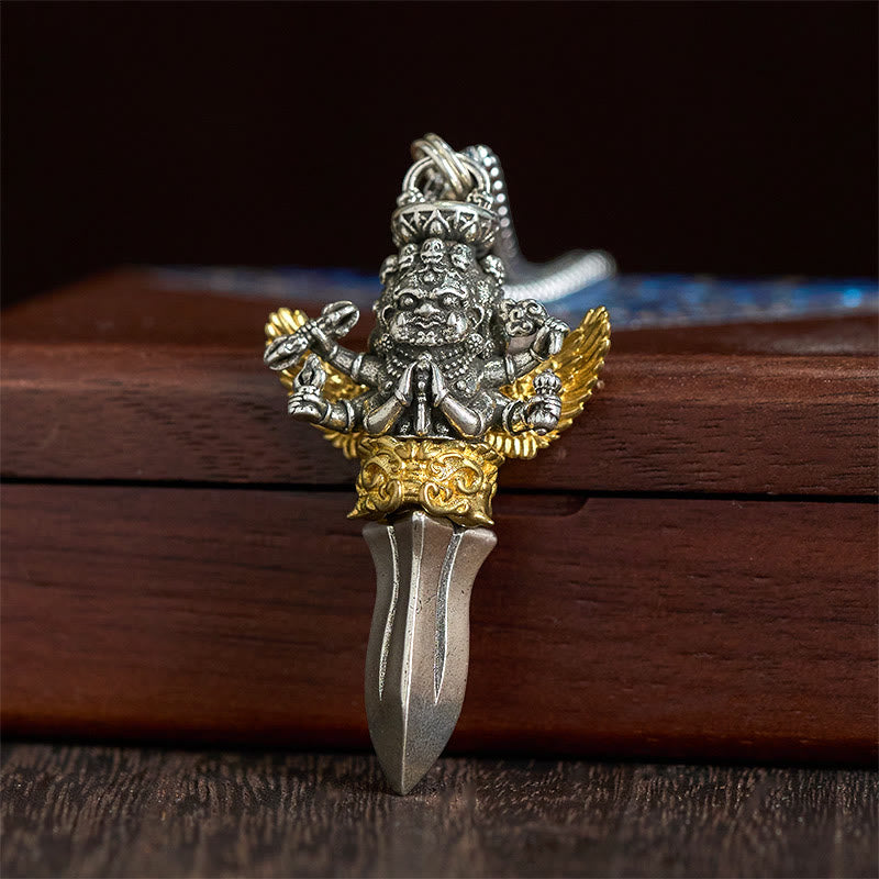 Fortune Jewel Tibetan Vajra Three Heads Six Arms Design Copper Healing Spiritual Power Necklace Pendant - Fortune Jewel